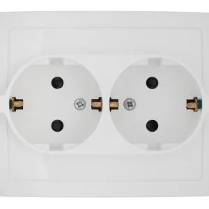 Simon 15 Белая Розетка 2-ая c/з с защитными шторками (в сборе с рамкой)