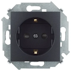 Simon 15 Графит Розетка с/з, с защитными шторками, 16А, 250В, винт. зажим