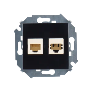 Simon 15 Черная Розетка ТЛФ + комп RJ11+RJ45 кат.5е