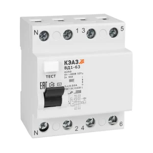 КЭАЗ ВДТ без защиты от сверхтоков ВД1-63-4225-АС-УХЛ4 (4P, 25, 30mA)