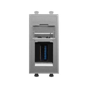 DKC Avanti USB 3.0 розетка модульная, тип А-А, "Закаленная сталь", 1 модуль