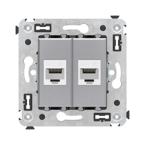 DKC Avanti Компьютерная розетка RJ-45 без шторки в стену, кат.5е двойная, "Закаленная сталь"