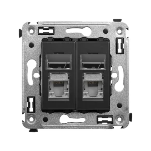 DKC Avanti Компьютерная розетка RJ-45 в стену, кат.5e двойная экранированная, "Черный матовый"