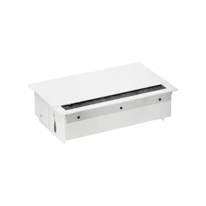 Simon 400 Белый Врезной розеточный блок с крышкой, ввод щетка, 3x2P+E, 2xUSB зарядное уст., 1 пустой модуль