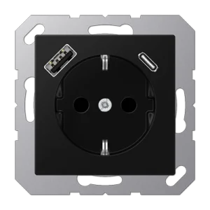 JUNG A Flow/A 550 Черный матовый Розетка с USB-зарядным устройством, тип A+С, SCHUKO