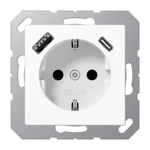 JUNG SCHUKO Розетка с USB-зарядным устройством, тип A + тип С; термопласт; белый
