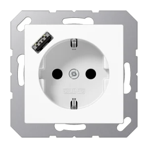 JUNG Розетка SCHUKO® с USB-зарядным устройством, тип А термопласт белый