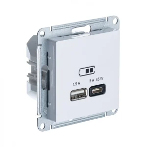 Systeme Electric AtlasDesign Белый USB Розетка A + тип-C 45W высокоскор.заряд. QC, PD, мех.