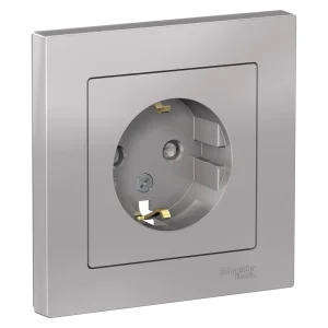Systeme Electric AtlasDesign Алюминий Розетка с/з со шторками, 16А, в сборе
