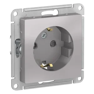 Systeme Electric AtlasDesign Алюминий Розетка с/з со шторками, 16А, механизм