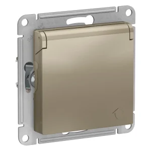 Systeme Electric AtlasDesign Шампань Розетка с/з, со шторками, с крышкой, 16А, в сборе