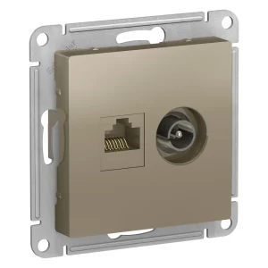Systeme Electric AtlasDesign Шампань Розетка двойная комп+ТВ, RJ45+TV, кат.5E, механизм