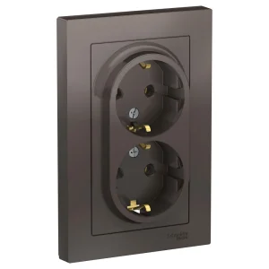 Systeme Electric AtlasDesign Мокко Розетка с/з двойная, 16А, в сборе