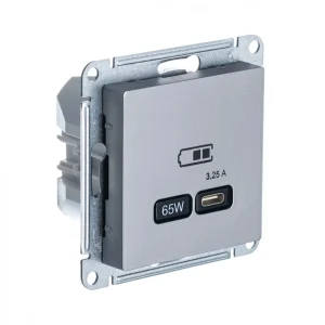 Systeme Electric AtlasDesign Сталь USB Розетка тип-C 65W высокоскор.заряд. QC, PD, мех.