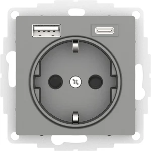 Systeme Electric AtlasDesign Сталь Розетка 16А с USB A+C (5В/2,4А/3 А, 2х5В/1,5А), мех