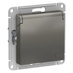 Systeme Electric AtlasDesign Сталь Розетка с/з, со шторками, с крышкой, 16А, в сборе