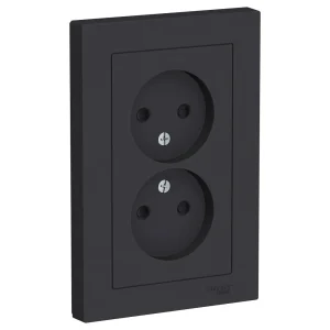 Systeme Electric AtlasDesign Карбон Розетка б/з двойная, со шторками,16А, в сборе