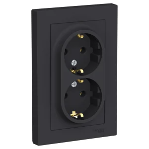 Systeme Electric AtlasDesign Карбон Розетка с/з двойная, 16А, в сборе