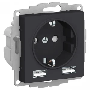 Systeme Electric AtlasDesign Карбон SO + USB Розетка A+A, 5В/2,4А, 2х5В/1,2 А, механизм