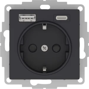 Systeme Electric AtlasDesign Карбон Розетка 16А с USB A+C (5В/2,4А/3 А, 2х5В/1,5А), мех