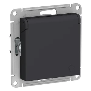 Systeme Electric AtlasDesign Карбон Розетка с/з, со шторками, с крышкой, 16А