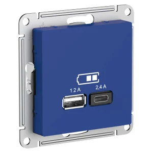 Systeme Electric AtlasDesign Аквамарин Розетка USB A+С, 5В/2,4А, 2х5В/1,2А, механизм