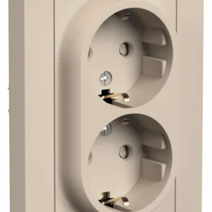 Systeme Electric AtlasDesign Песочный Розетка двойная с/з со шторками, 16А, в сборе