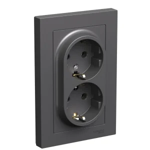 Systeme Electric AtlasDesign Базальт Розетка двойная с/з, 16А, в сборе