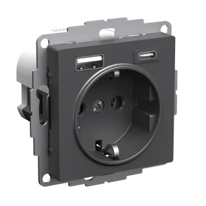 Systeme Electric AtlasDesign Базальт Розетка 16А с 2 USB A+C, 5В/2,4А/3,0А, 2х5В/1,5А, механизм
