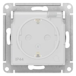 Systeme Electric AtlasDesign Aqua Бел Розетка с/з со шторками с крышкой, 16А, IP44, механизм