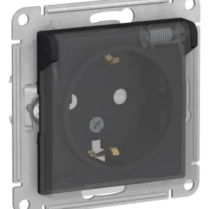 Systeme Electric AtlasDesign Aqua Карбон Розетка с/з со шторками, с крышкой, 16А, IP44, механизм