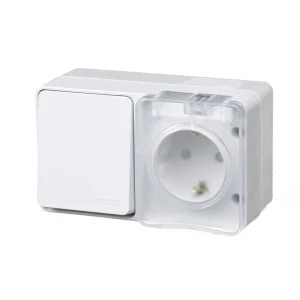 Systeme Electric AtlasDesign Profi54 Наруж Белый Блок: Розетка с/з со шт. + выключатель 1-клавишный 10А IP54