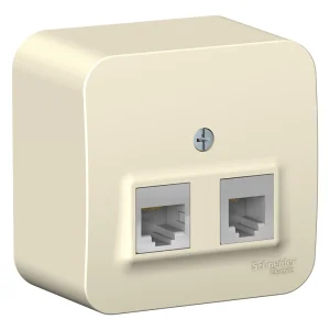 Systeme Electric Blanca наруж Молочная Розетка 2-ая ТЛФ/комп, RJ45+RJ11, кат.5E, изолир. пластина