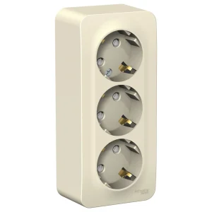 Systeme Electric Blanca наруж Молочная Розетка 3-ая с/з со шторками 16А, 250В, изолир. пластина