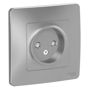 Systeme Electric Blanca внутр Алюминий Розетка б/з со шторками, 16А, 250В