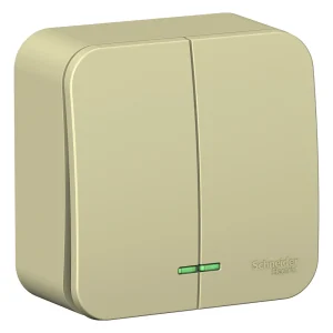 Systeme Electric Blanca наруж Беж Выключатель 2-клавишный (cх.5) с подсветкой, изолир. пластина 10А,250B