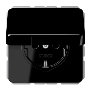 JUNG Штепсельная розетка SCHUKO 16A 250V~ с защитой от детей и крышкой, черная