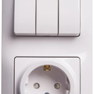 Systeme Electric Glossa Бел Блок: розетка с/з со шторками и 3-кл. выключатель