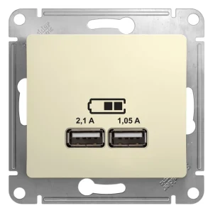 Systeme Electric Glossa Беж Розетка USB 5В/2,1А, 2х5В/1,05мА