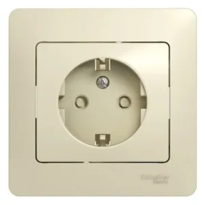 Systeme Electric Glossa Беж Розетка с/з со шторками (в сборе с рамкой)