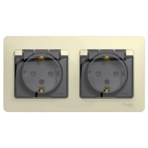 Systeme Electric Glossa Беж Розетка 2-ая с/з, со шторками, в сборе, IP44