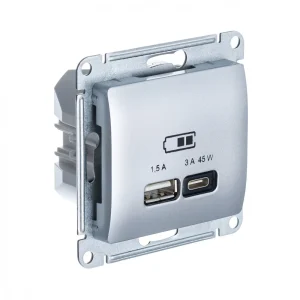 Systeme Electric Glossa Алюминий USB Розетка A + тип-C 45W высокоскор.заряд. QC, PD, мех.