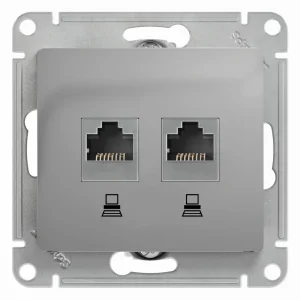Systeme Electric Glossa Алюминий Розетка 2-ая компьютерная RJ45+RJ45, кат.5E