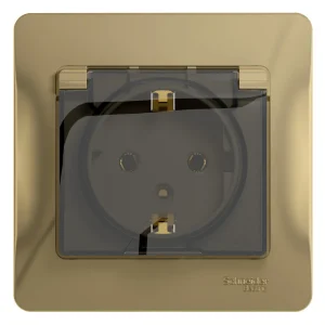 Systeme Electric Glossa Титан Розетка с/з со шторками с крышкой, IP20 (в сборе с рамкой)