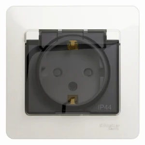 Systeme Electric Glossa Перламутр Розетка с/з со шторками с крышкой, 16А, IP44 (в сборе)