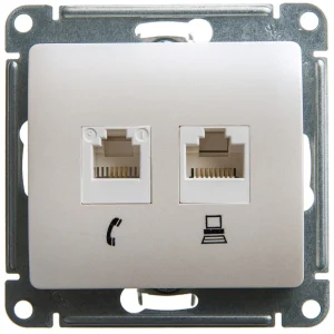 Systeme Electric Glossa Перламутр Розетка 2-ая RJ11+RJ45, кат.5E