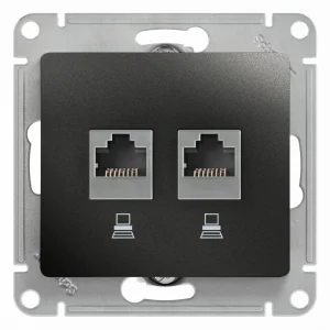 Systeme Electric Glossa Антрацит Розетка 2-ая компьютерная RJ45+RJ45, кат.5E