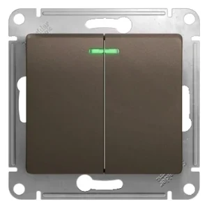 Systeme Electric Glossa Шоколад Выключатель 2-клавишный с подсветкой сх.5а, 10АХ