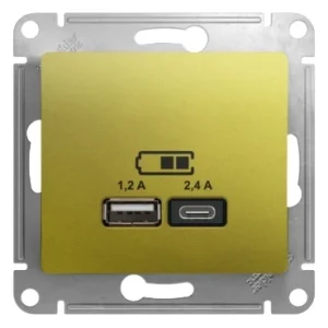 Systeme Electric Glossa Фисташковый Розетка USB A+С, 5В/2,4А, 2х5В/1,2 А