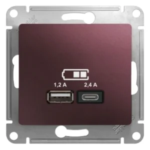 Systeme Electric Glossa Баклажановый Розетка USB A+С, 5В/2,4А, 2х5В/1,2А